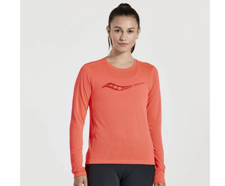 Saucony Women's Vizired Graphic Long Sleeve Stopwatch Performance Top