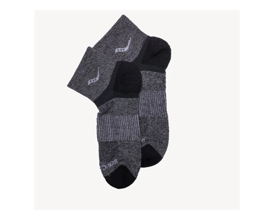 Saucony Men's Inferno Merino Wool Blend Quarter Socks 3-Pack - Grey Marl