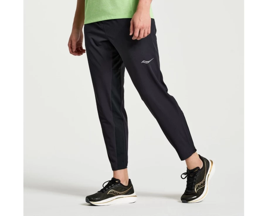 Saucony Men's Black Boston Woven Pant - Lightweight Comfortable Athletic Trousers