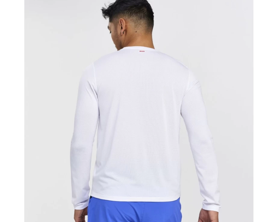 Saucony Men's White Long Sleeve Running Shirt with Stopwatch Design