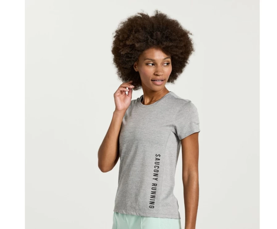 Saucony Women's Light Grey Heather Graphic Short Sleeve Stopwatch Tee