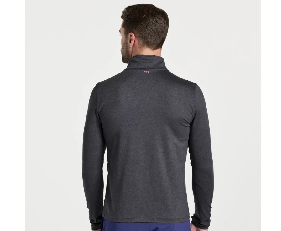 Saucony Men's Black Heather 1/4 Zip Pullover - Lightweight Performance Sunday Run Top