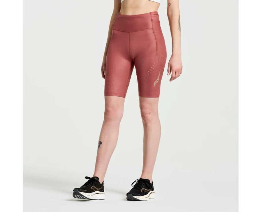 Saucony Women's Pinnacle 8" Tight Short in Apple Butter - Running & Workout Shorts for Women