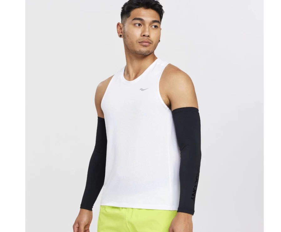 Saucony Men's White Performance Running Singlet with Stopwatch Feature