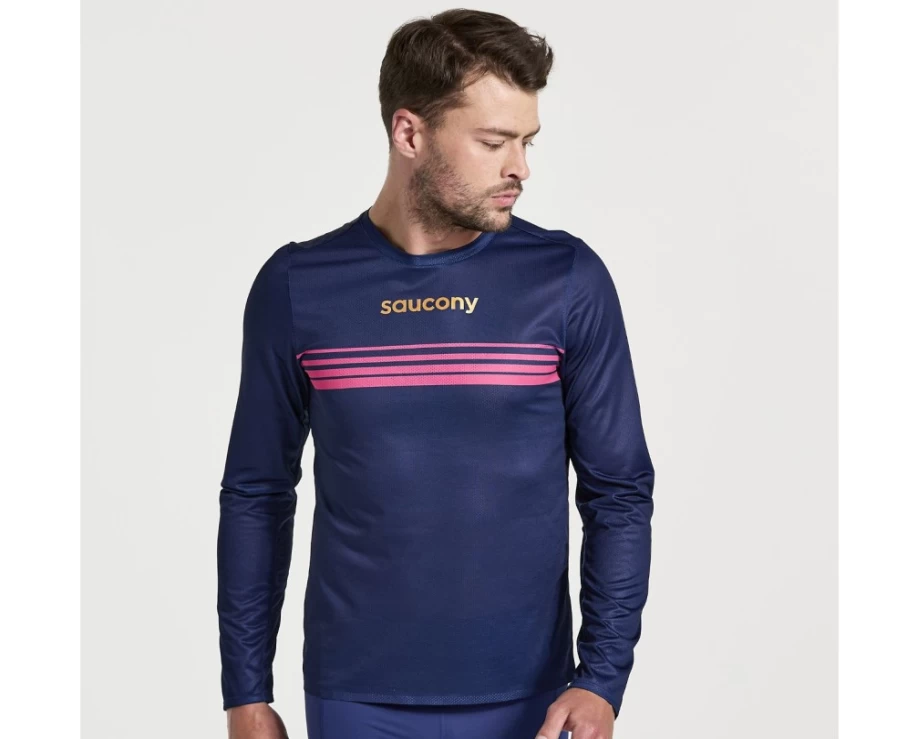 Saucony Men's Elite Performance Long Sleeve Shirt - Sodalite Blue Athletic Top
