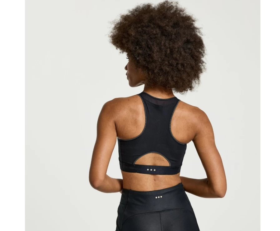 Saucony Women's Black Pinnacle Bra Top - High-Performance Workout & Running Shirt