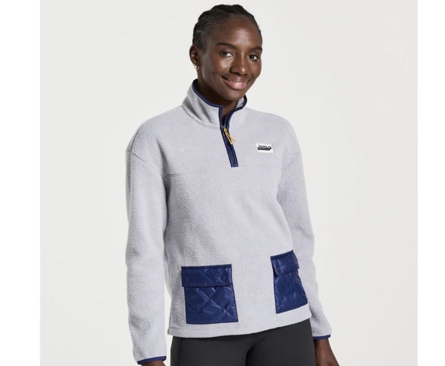 Saucony Women's Light Grey Heather Sherpa 1/4 Zip Pullover Fleece Jacket