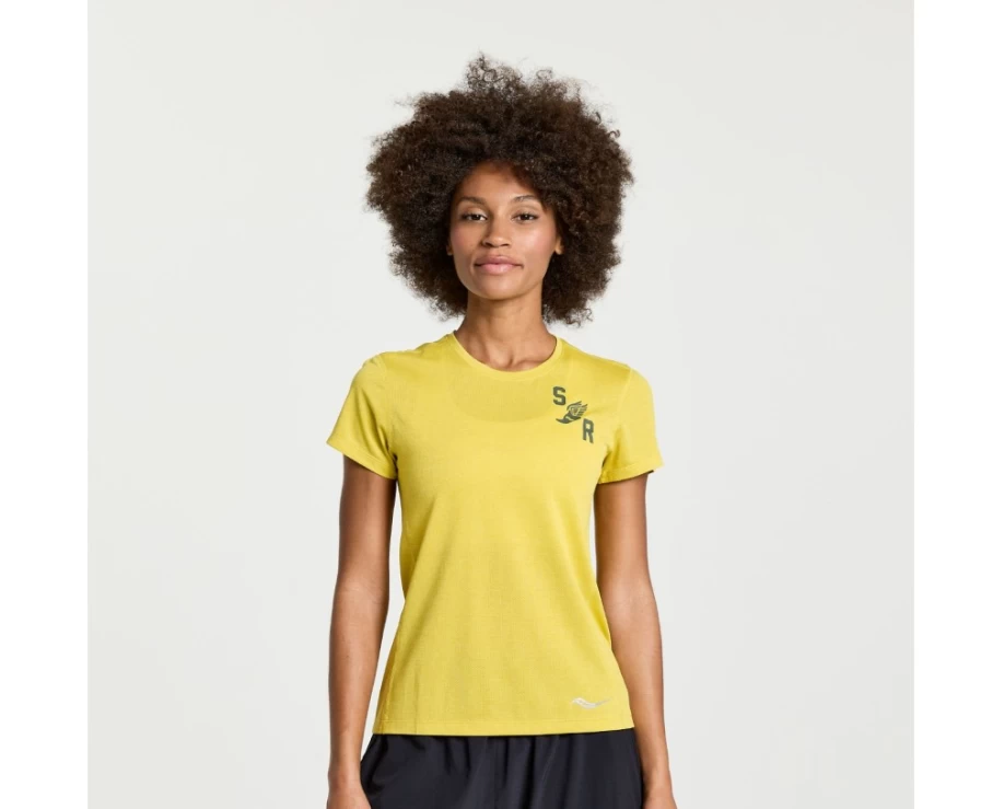 Saucony Women's Arroyo Heather Graphic Short Sleeve Stopwatch Tee