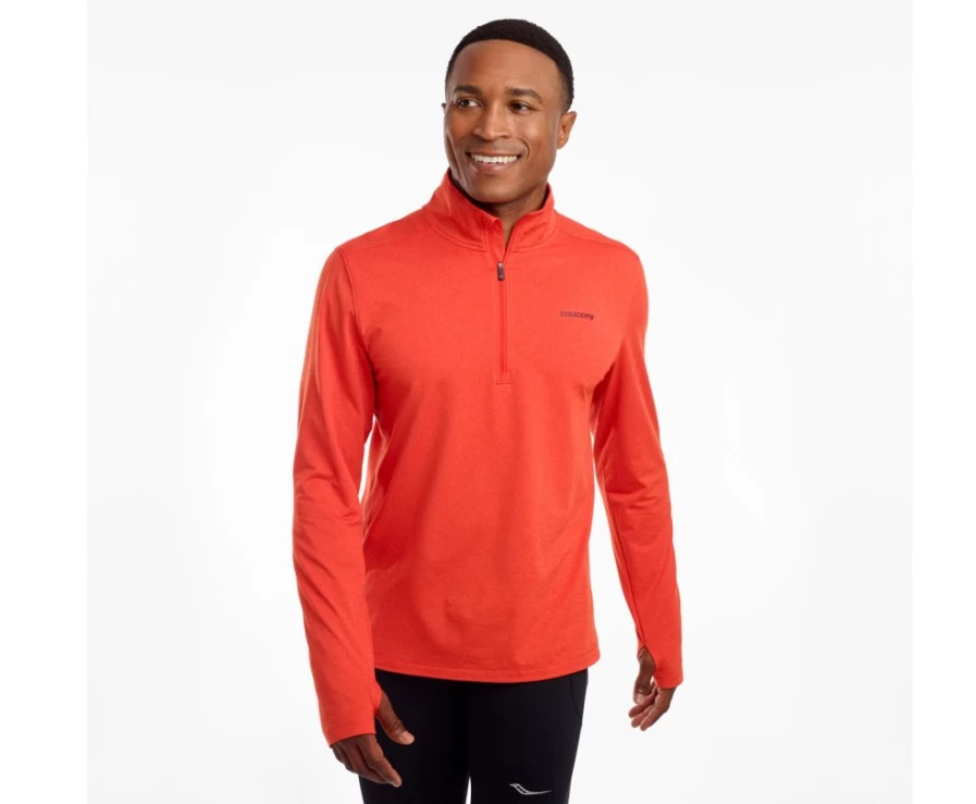 Saucony Men's Sunday 1/4 Zip Pullover - Poinciana Heather Quarter-Zip Fleece Top