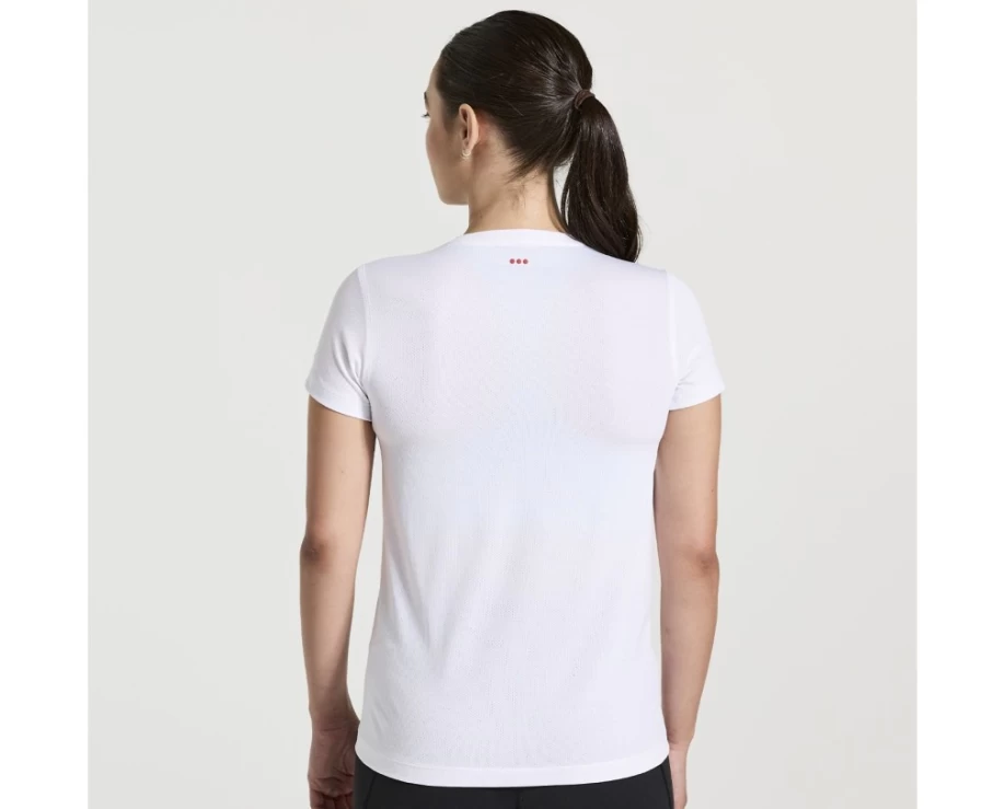 Saucony Women's White Graphic Short Sleeve Stopwatch Print T-Shirt