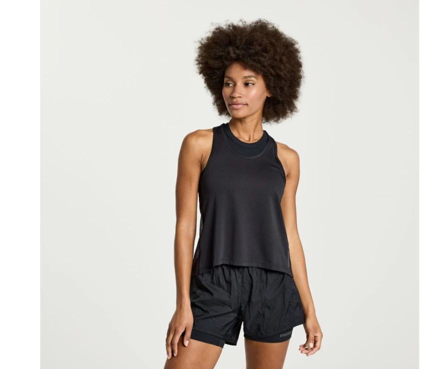 Saucony Women's Elevate Tank Top - Breathable Workout Top in Black for Running & Fitness