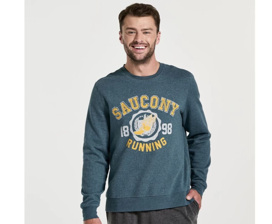 Saucony Men's Rested Crewneck Sweatshirt in Lagoon Heather - Comfortable Casual Pullover