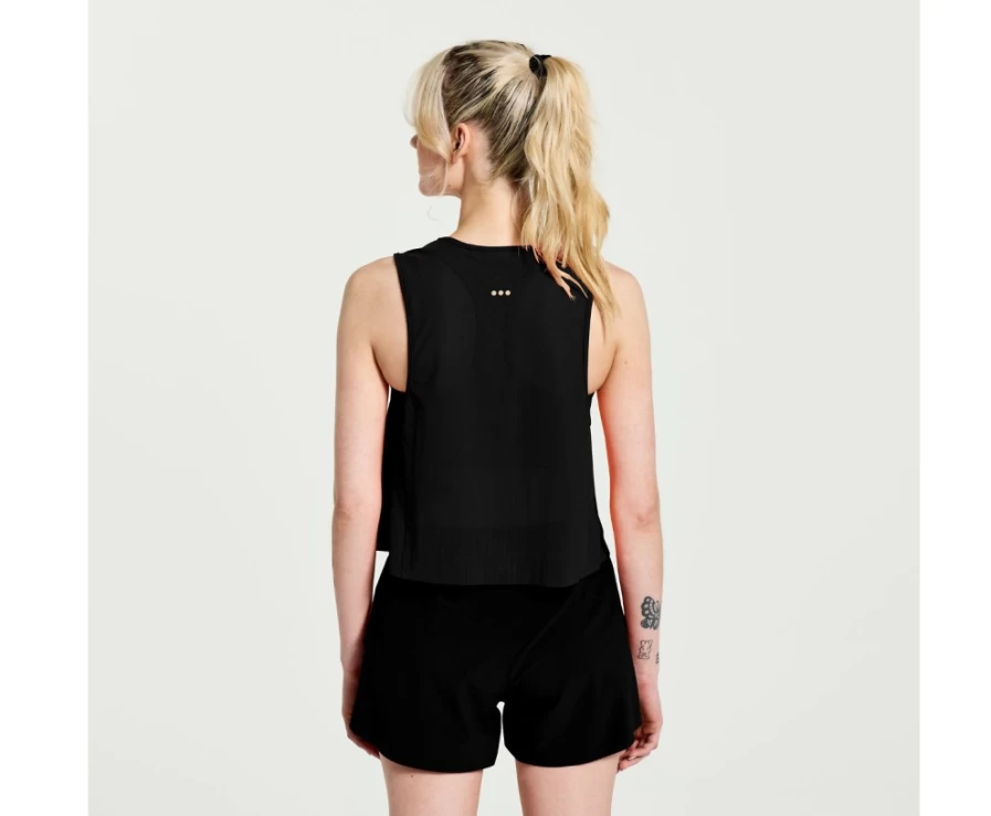 Saucony Women's Black Pinnacle Crop Tank Top - Lightweight Workout Shirt for Running & Fitness