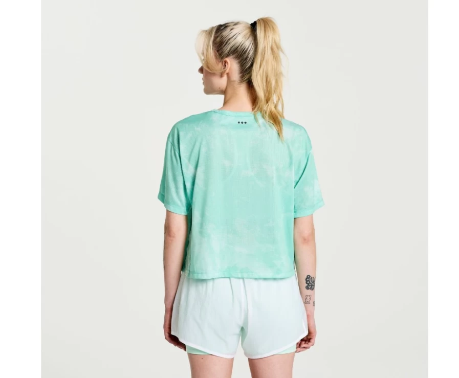 Saucony Women's Elevate Short Sleeve Tee in Atmos Tie-Dye Print - Lightweight Running Top