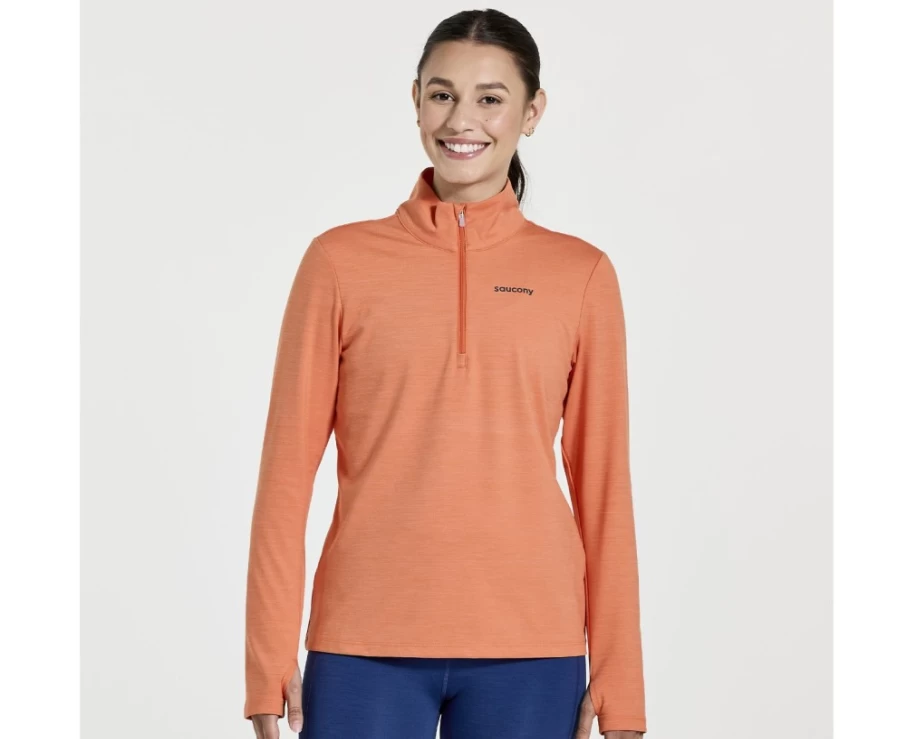 Saucony Women's Solstice 1/4 Zip Pullover - Ember Heather Lightweight Running Top