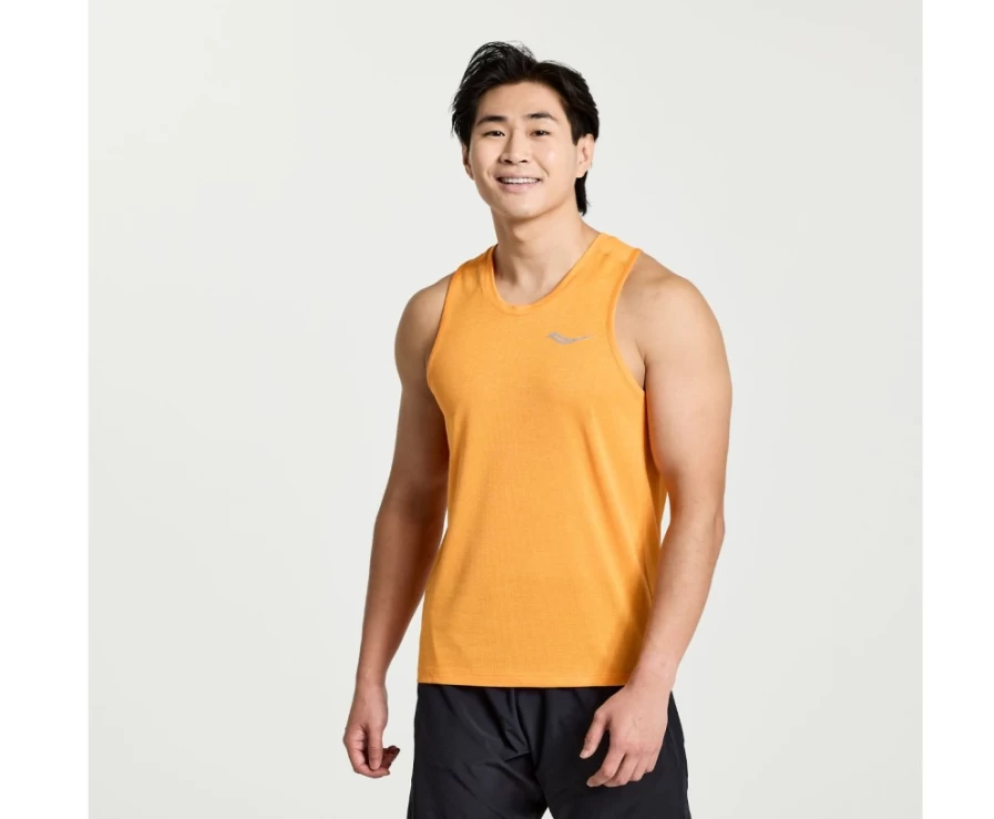 Saucony Men's Marigold Heather Running Singlet with Stopwatch Feature