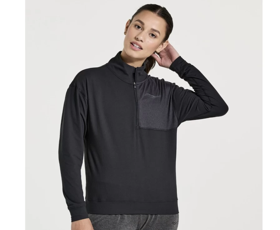 Saucony Women's Black 1/4 Zip Pullover - Lightweight Running Top for Cool Weather