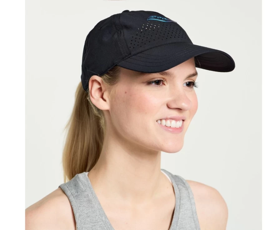 Saucony Women's Black Outpace Petite Hat - Lightweight Running Cap for Women