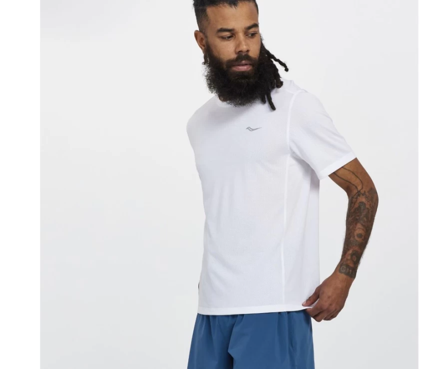 Saucony Men's White Performance Short Sleeve Running Shirt