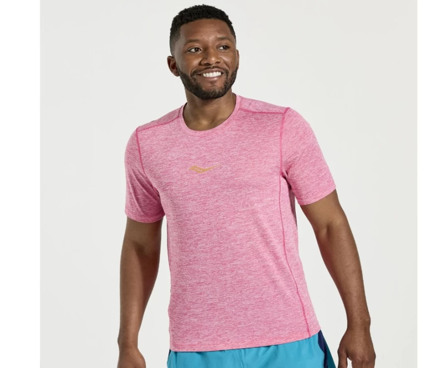 Saucony Men's Flame Quartz Heather Short Sleeve Stopwatch Performance Shirt