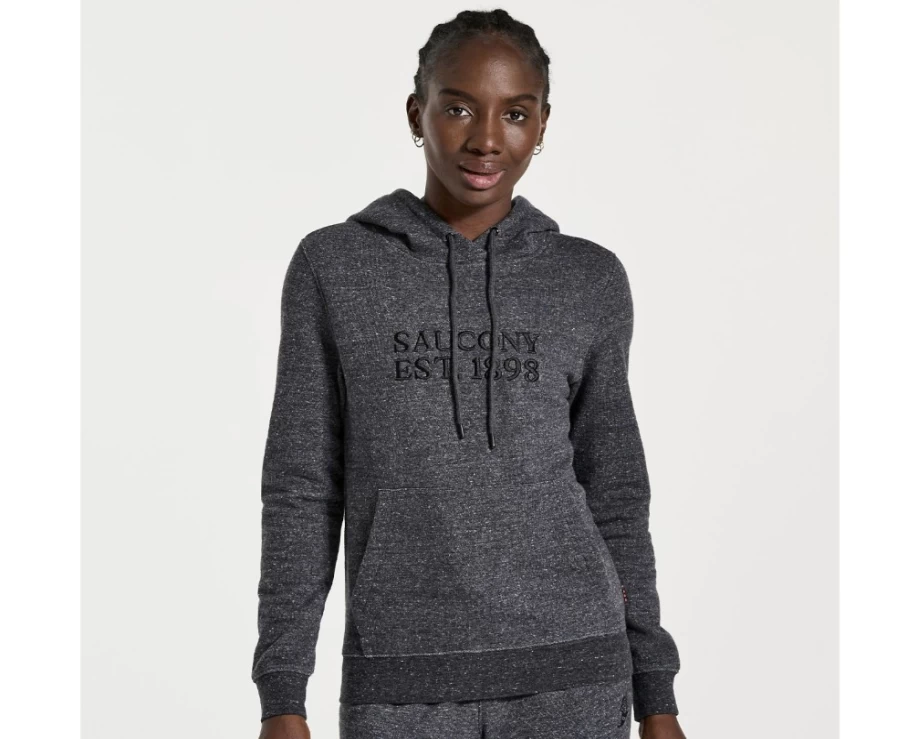 Saucony Women's Black Heather Rested Hoodie - Lightweight Pullover Sweatshirt for Casual Comfort