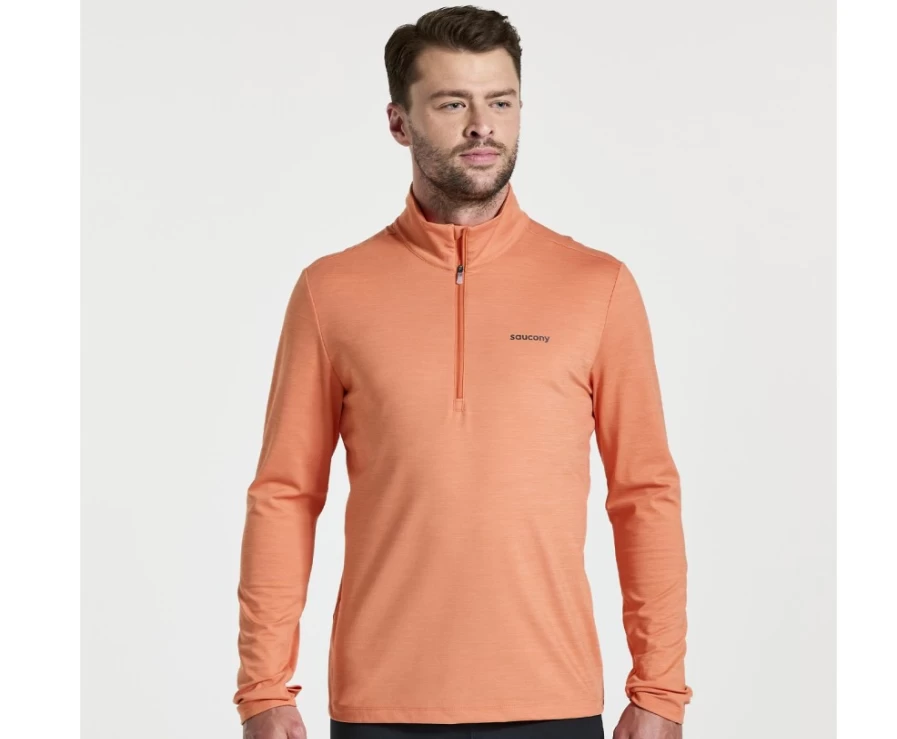 Saucony Men's Solstice 1/4 Zip Pullover - Ember Heather Lightweight Running Top