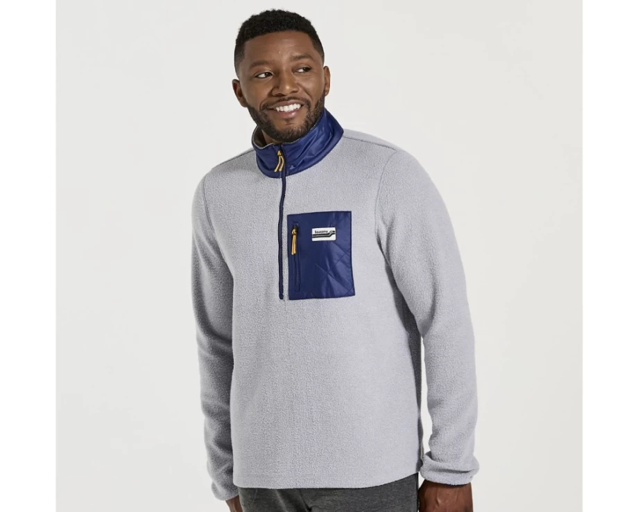 Saucony Men's Light Grey Heather Sherpa 1/4 Zip Pullover Fleece Jacket