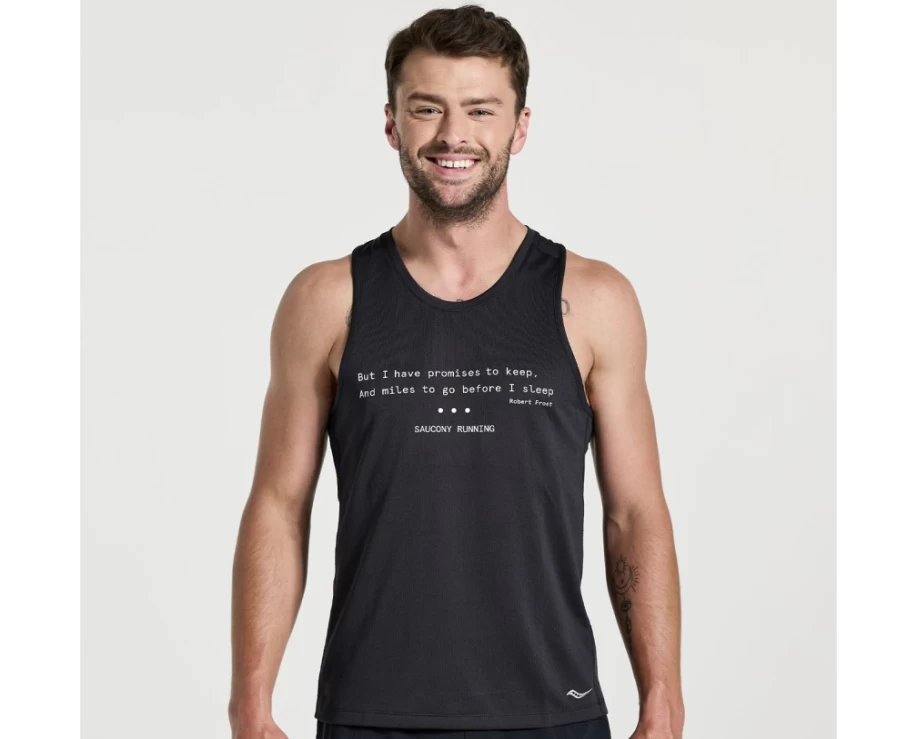 Saucony Men's Black Graphic Stopwatch Singlet Running Top