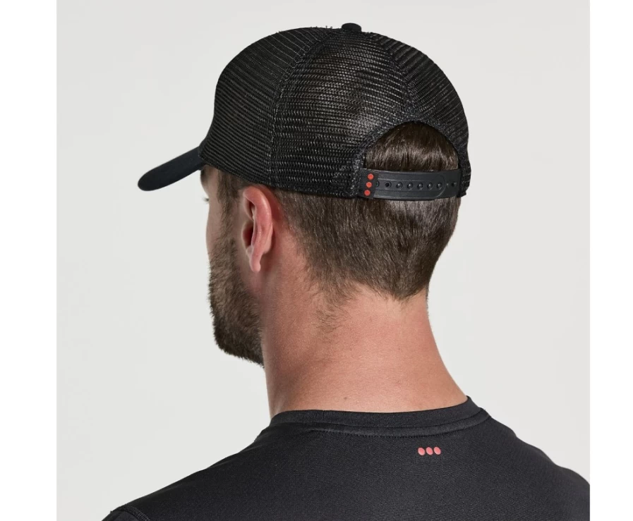 Saucony Women's Black Graphic Trucker Hat - Stylish Casual Snapback Cap