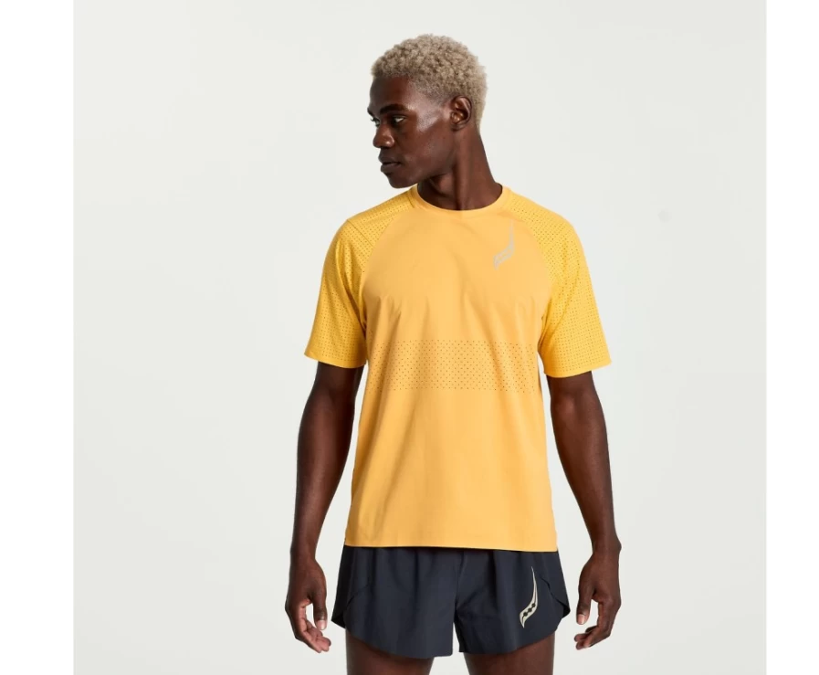 Saucony Men's Pinnacle Short Sleeve T-Shirt in Blazing Orange - Lightweight Performance Top