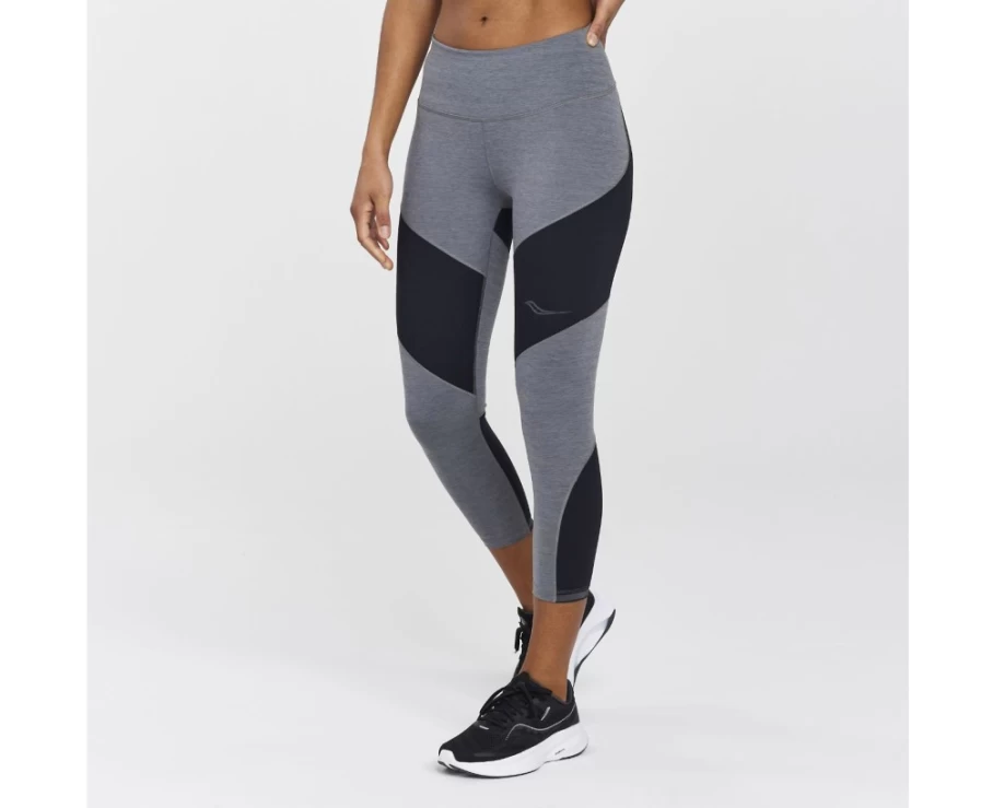 Saucony Women's Dark Grey Heather Time Trial Crop Tight Running Tights