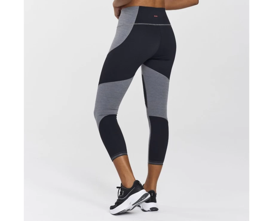 Saucony Women's Dark Grey Heather Time Trial Crop Tight Running Tights