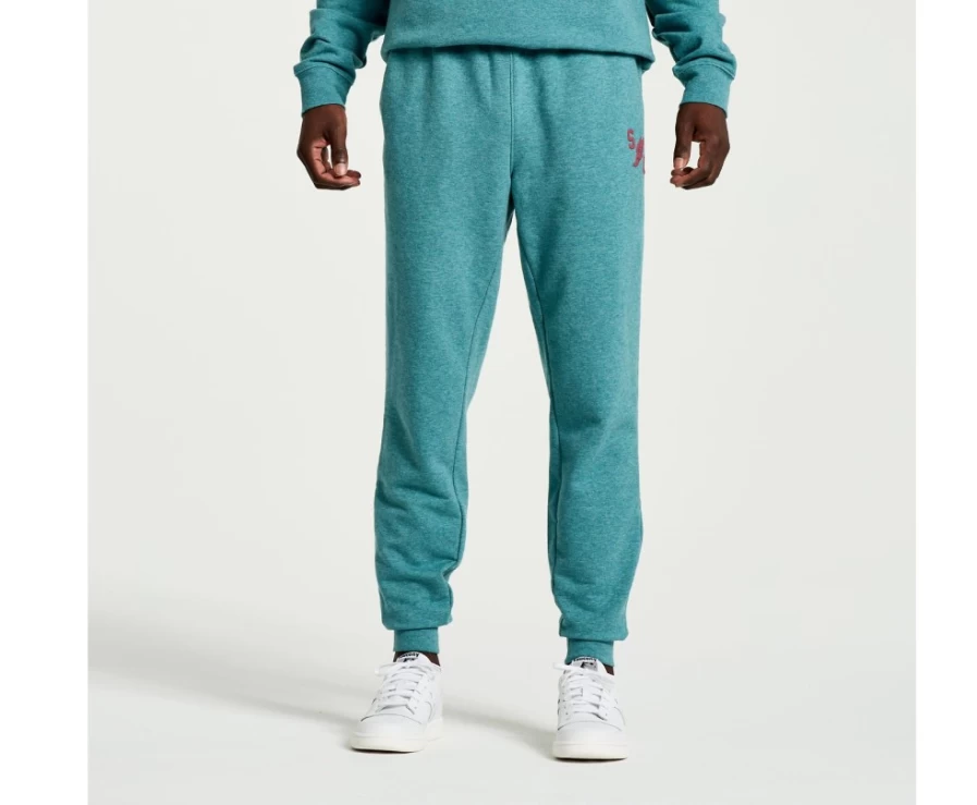 Saucony Men's Rested Sweatpants in North Atlantic Heather Graphic - Comfortable Athletic Joggers