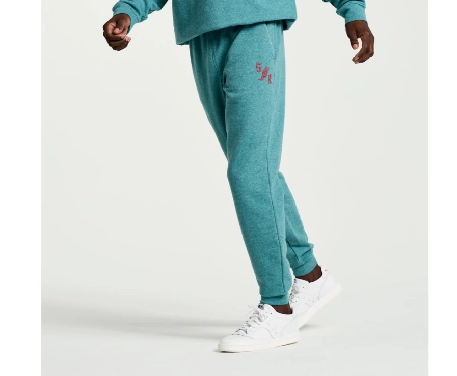 Saucony Men's Rested Sweatpants in North Atlantic Heather Graphic - Comfortable Athletic Joggers