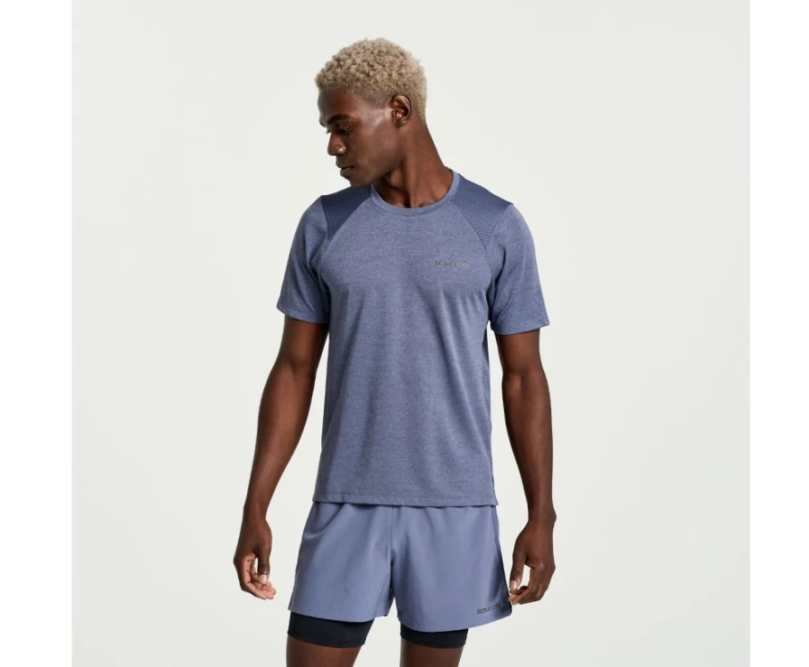 Saucony Men's Elevate Short Sleeve T-Shirt in Horizon Heather - Lightweight Performance Top