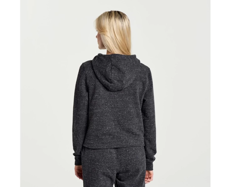 Saucony Women's Black Heather Graphic Rested Hoodie - Comfortable Pullover Sweatshirt