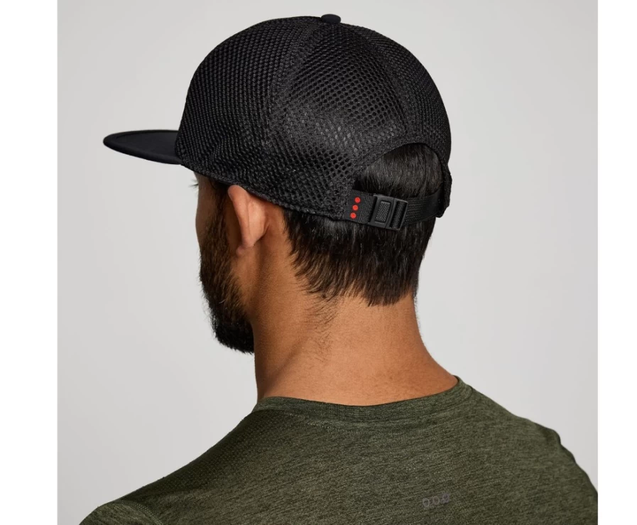 Saucony Women's Black Outpace Mesh Trucker Hat - Breathable Performance Cap for Running & Outdoor Activities