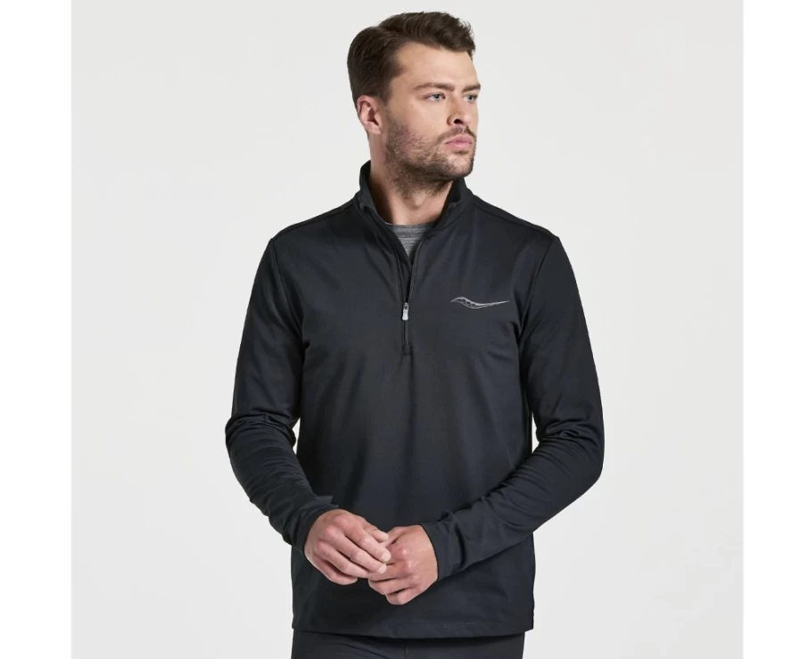 Saucony Men's Solstice 1/4 Zip Black Pullover Running Top
