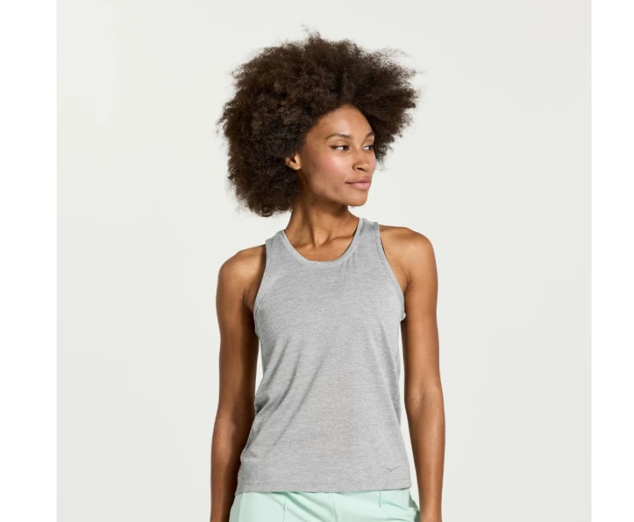 Saucony Women's Light Grey Heather Performance Stopwatch Singlet Running Top