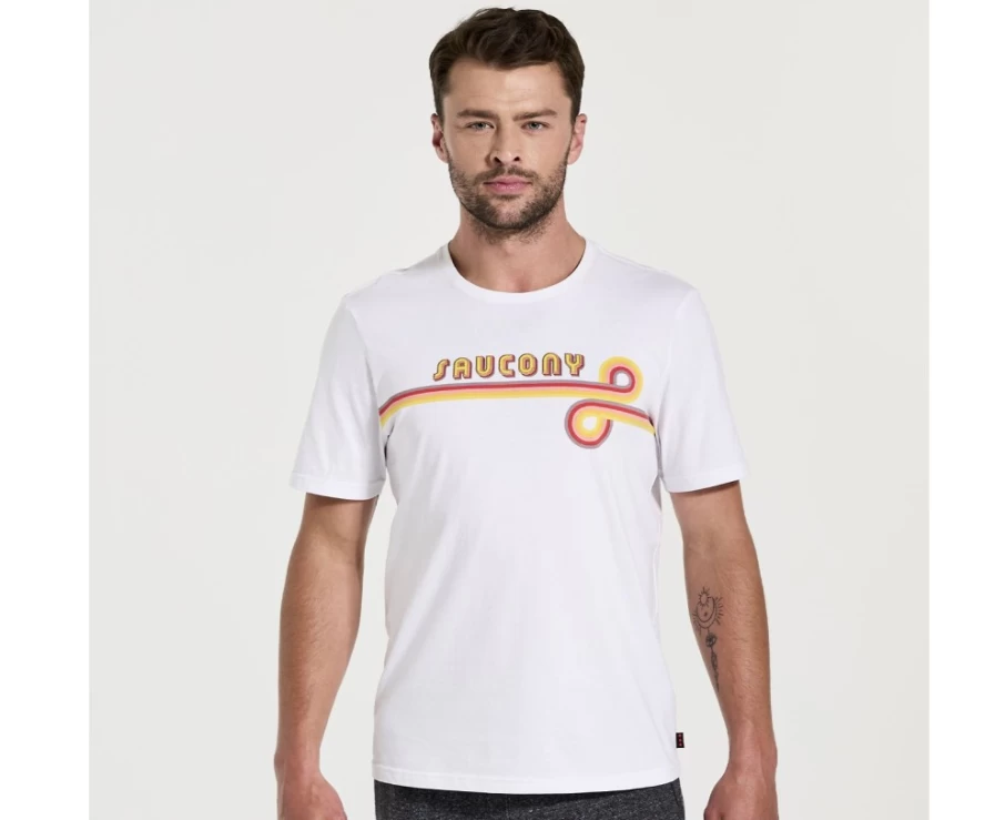 Saucony Men's White Rested T-Shirt - Comfortable Casual Tee for Men