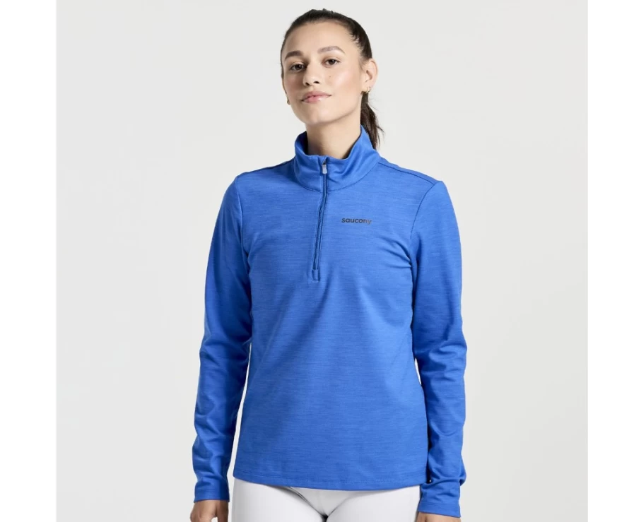 Saucony Women's Solstice 1/4 Zip Pullover in Pool Heather - Lightweight Running Top