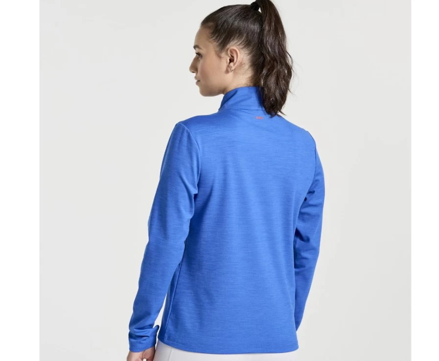 Saucony Women's Solstice 1/4 Zip Pullover in Pool Heather - Lightweight Running Top