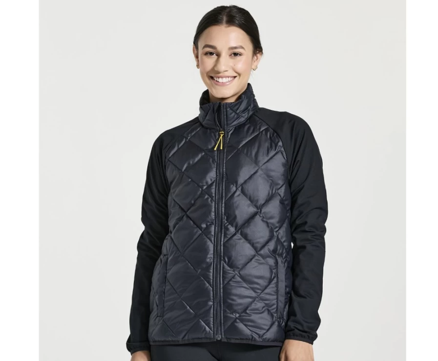 Saucony Women's Black Boulder Oyster Puff Jacket - Lightweight Winter Coat for Outdoor Activities