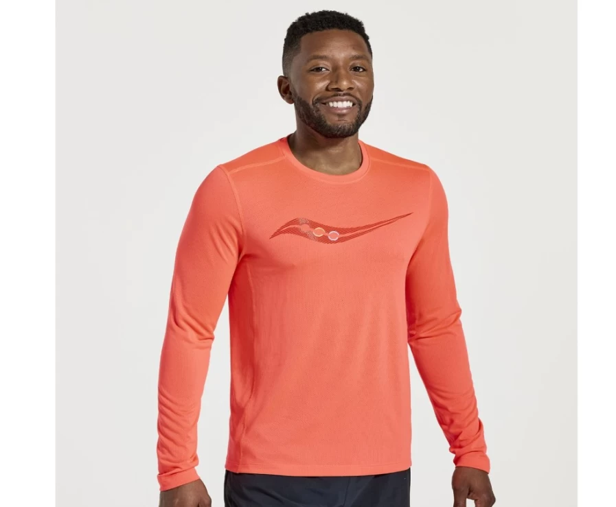 Saucony Men's Vizired Graphic Long Sleeve Stopwatch Performance Shirt