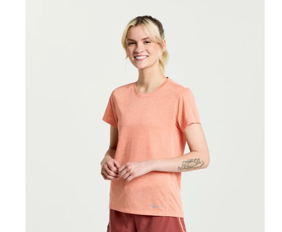 Saucony Women's Zenith Heather Short Sleeve Running Top with Stopwatch Feature