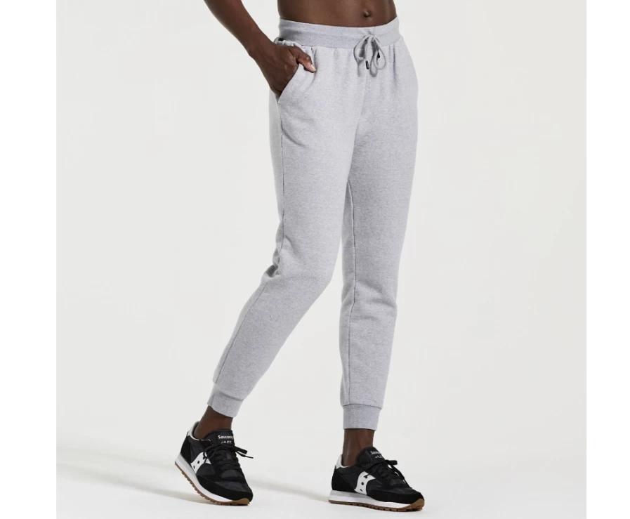 Saucony Women's Light Grey Heather Graphic Rested Sweatpants - Comfortable Lounge Pants for Women