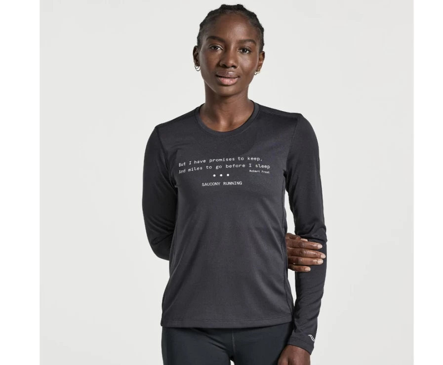 Saucony Women's Black Graphic Stopwatch Long Sleeve T-Shirt