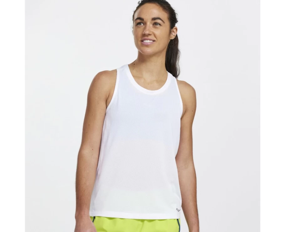Saucony Women's White Performance Stopwatch Singlet Running Top