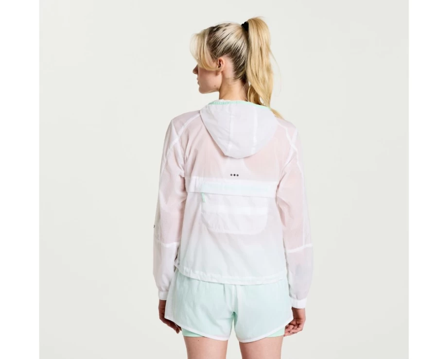 Saucony Women's White Elevate Packable Jacket - Lightweight Water-Resistant Windbreaker