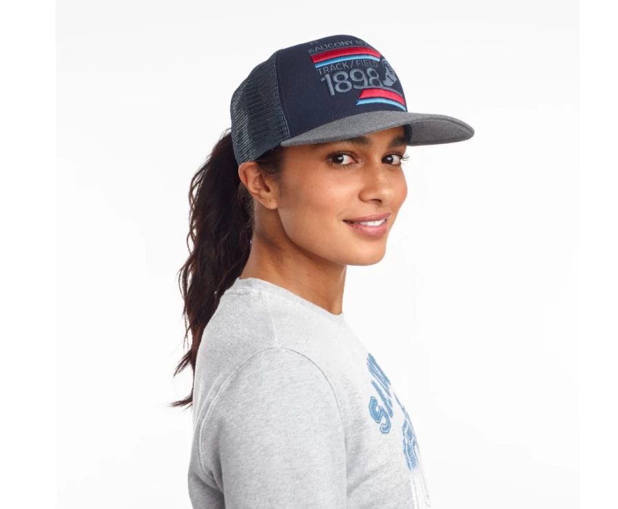 Saucony Unisex Navy Print Trucker Hat – Casual Adjustable Snapback Cap